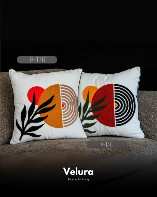 Keten Kumaş ve Nakış İşlemeli Desenli Kırlent - AB136