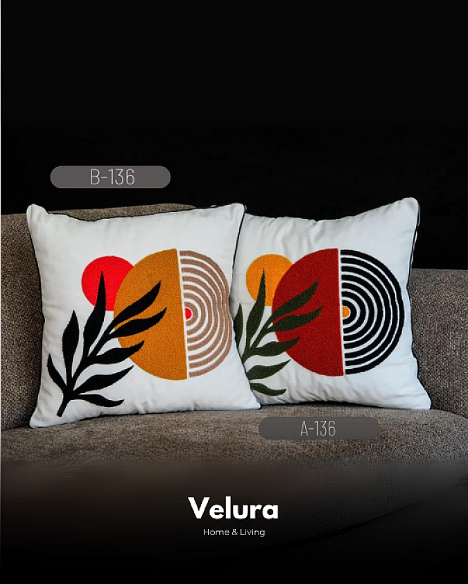 Keten Kumaş ve Nakış İşlemeli Desenli Kırlent - AB136