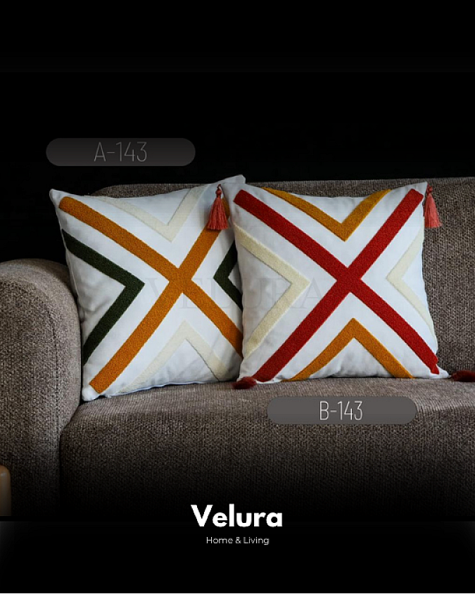 Keten Kumaş ve Nakış İşlemeli Desenli Kırlent - AB143