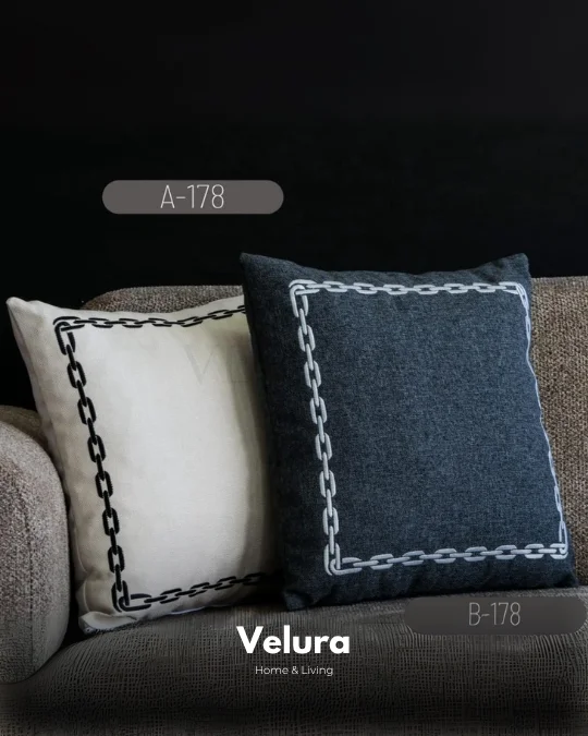 Keten Kumaş ve Nakış İşlemeli Desenli Kırlent - AB178