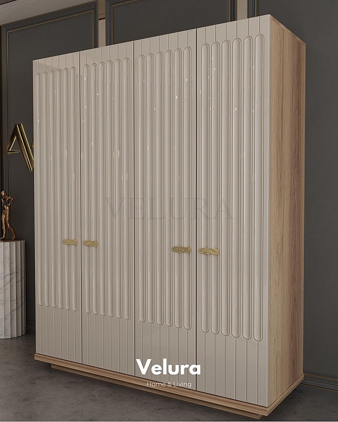 Armony 4 Kapılı Dolap – Velura Home Armony 4 Kapılı Dolap ceviz ve ekru renk kombinasyonu
