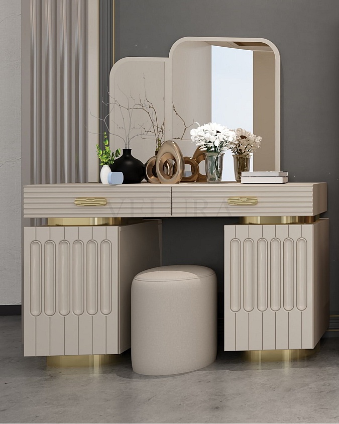 Krem rengi gold işlemeli şifonyer