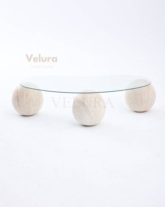 Küre Orta Sehpa - Ay Taşı - Fasulye Şeffaf Cam