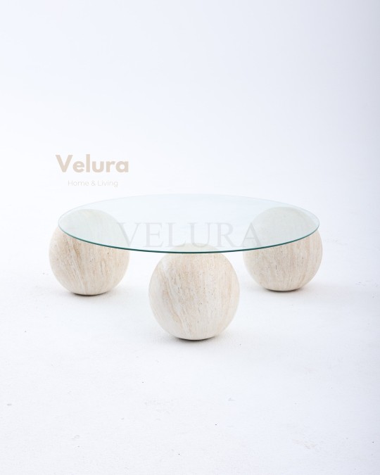 Küre Orta Sehpa - Ay Taşı - Şeffaf Yuvarlak Cam