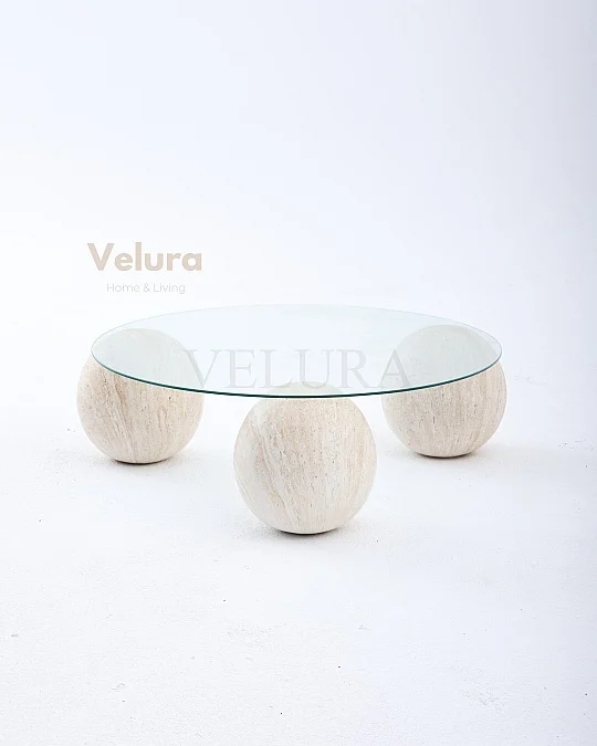 Küre Orta Sehpa - Ay Taşı - Şeffaf Yuvarlak Cam