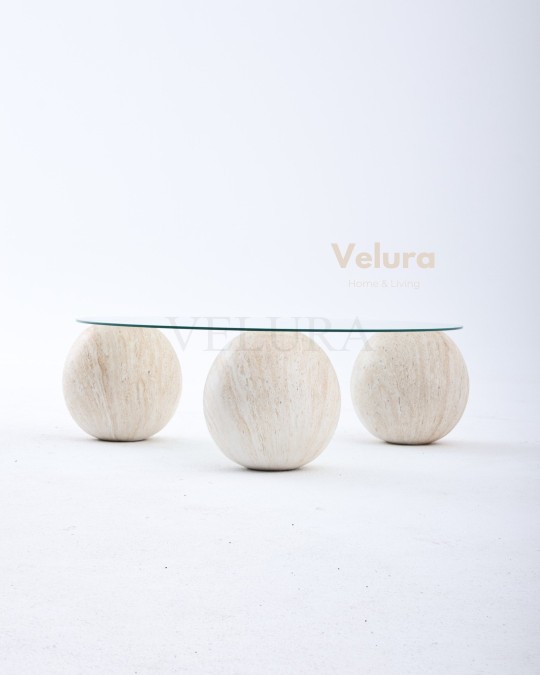 Küre Orta Sehpa - Ay Taşı - Şeffaf Yuvarlak Cam