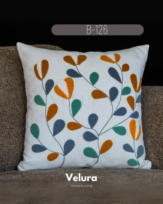 Keten Kumaş ve Nakış İşlemeli Desenli Kırlent - B126