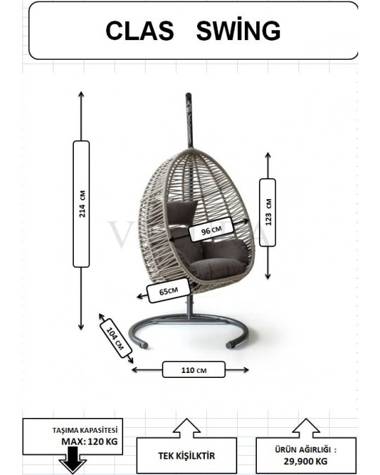 Class Bahçe Salıncağı - Kahve Rattan Krem Minder Class Bahçe Salıncağı - Kahve Rattan Krem Minder