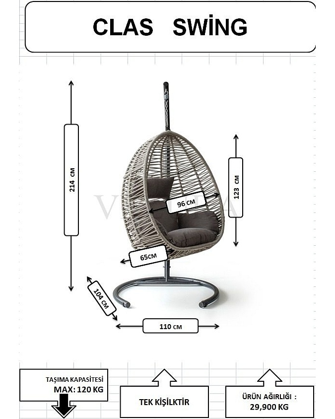 Class Bahçe Salıncağı - Kahve Rattan Zebra Minder
