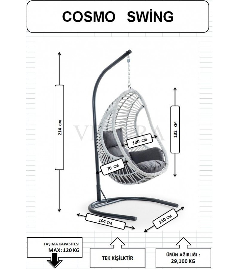 Cosmo Bahçe Salıncağı - Cosmo Kahve Rattan Gri Minder Cosmo Bahçe Salıncağı - Cosmo Kahve Rattan Gri Minder