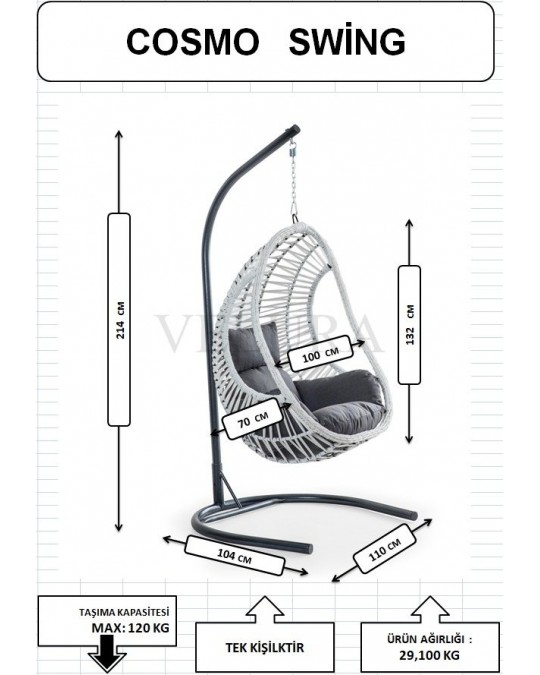 Cosmo Bahçe Salıncağı - Kahve Rattan Krem Minder Cosmo Bahçe Salıncağı - Kahve Rattan Krem Minder