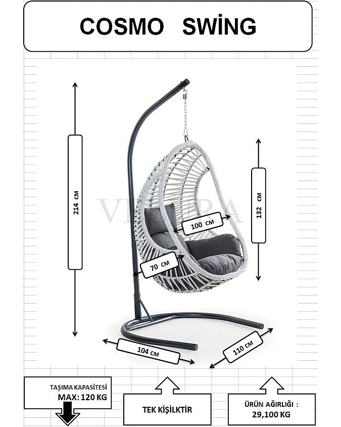 Cosmo Bahçe Salıncağı - Kahve Rattan Krem Minder Cosmo Bahçe Salıncağı - Kahve Rattan Krem Minder