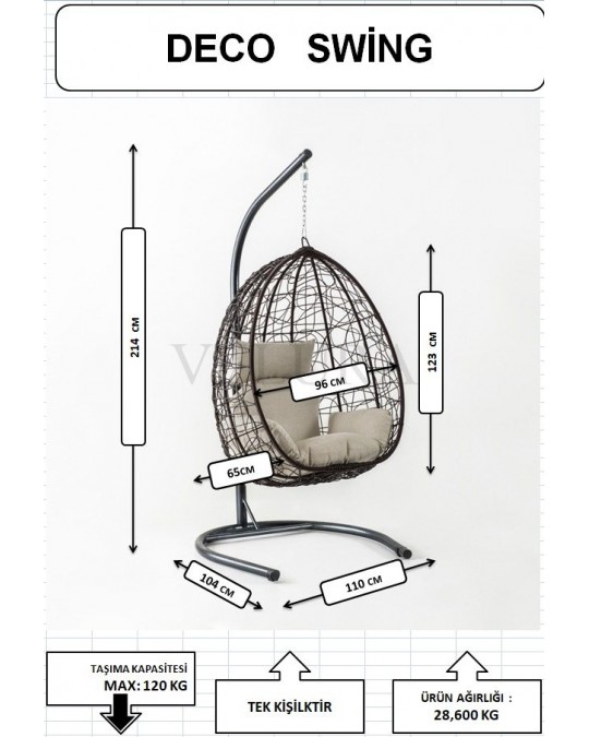 Deco Bahçe Salıncağı - Swing Açık Kahve Rattan Zebra Minder Deco Bahçe Salıncağı - Swing Açık Kahve Rattan Zebra Minder