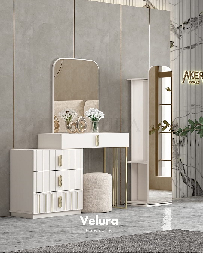 Destan Şifonyer beyaz renk puflu