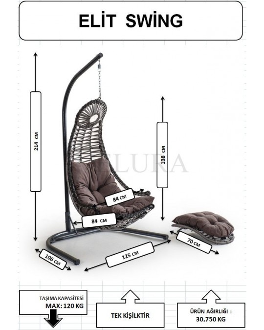 Elit Bahçe Salıncağı - Beyaz Rattan Zebra Minder Elit Bahçe Salıncağı - Beyaz Rattan Zebra Minder