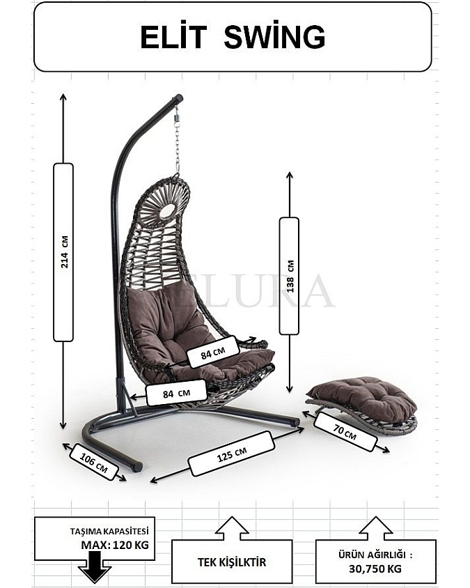 Elit bahçe salıncağı beyaz rattan zebra minder