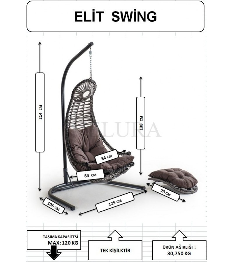 Elit Bahçe Salıncağı - Beyaz Rattan Zebra Minder Elit Bahçe Salıncağı - Beyaz Rattan Zebra Minder