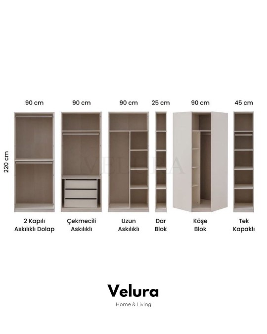 Flora 6 Cam Kapaklı Dolap