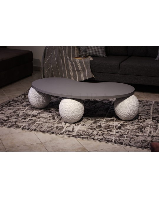 Desenli Beyaz Sehpa - Antrasit Fasülye Mdf