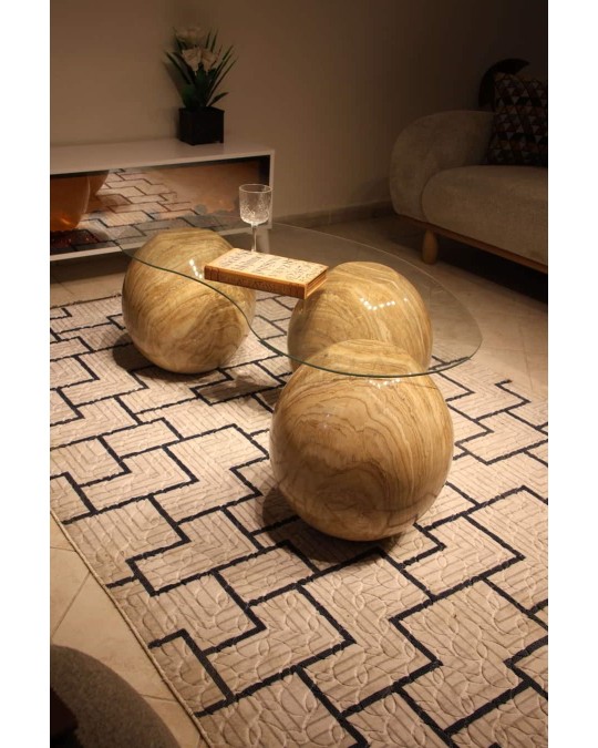 41 cm Traverten Sehpa - Şeffaf Cam 41 cm Traverten Sehpa - Şeffaf Cam