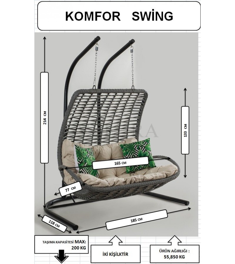 Konfor Bahçe Salıncağı Çift Kişilik - Kahve Rattan Krem Minder Konfor Bahçe Salıncağı Çift Kişilik - Kahve Rattan Krem Minder