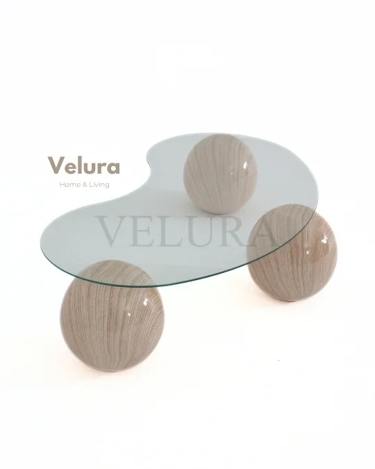 Küre Orta Sehpa - Natural - Fasulye - Şeffaf Cam