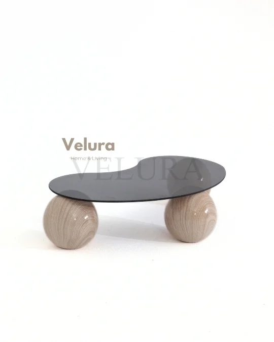 Küre Orta Sehpa - Natural - Fasulye - Füme Cam