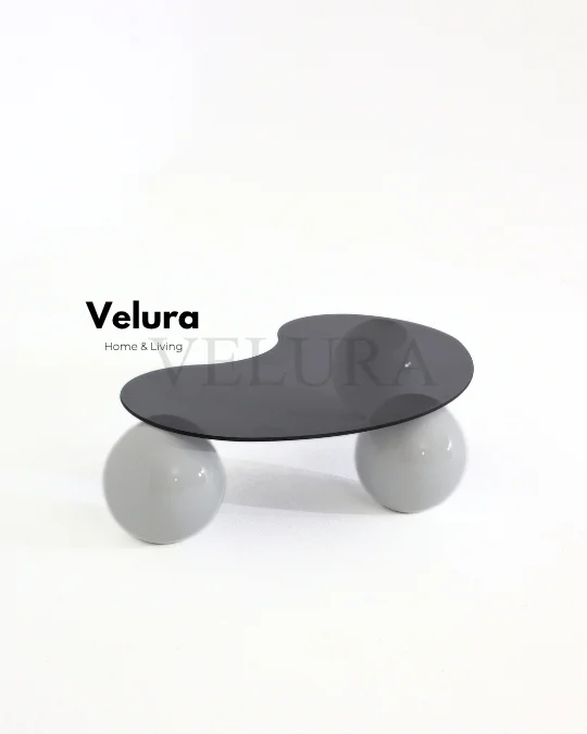 Küre Orta Sehpa - Beyaz- Füme Cam