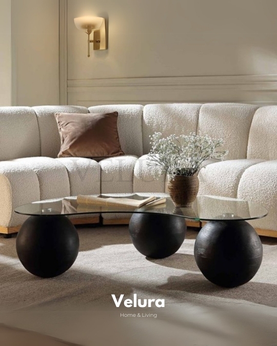 Küre Orta Sehpa - Siyah Top - Fasulye - Şeffaf Cam 