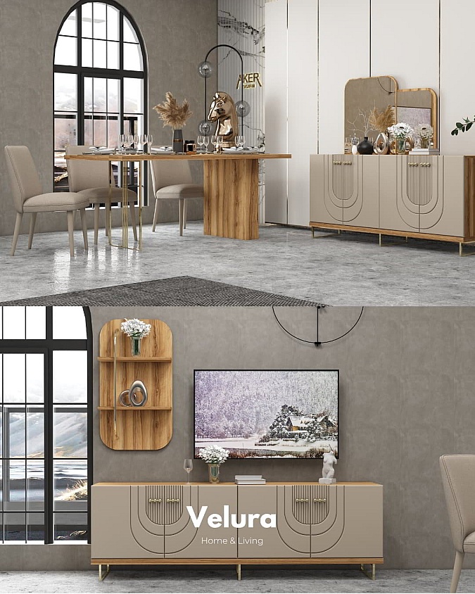 Kelebek Yemek Masası ceviz kumsal