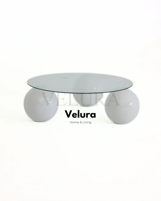 Küre Orta Sehpa - Beyaz- Yuvarlak Şeffaf Cam