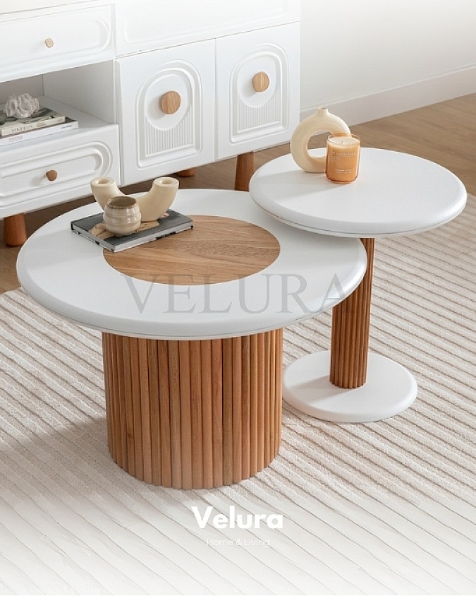 Soho Orta Sehpa beyaz üst tabla yuvarlak ahşap ayak Pinterest tarzı