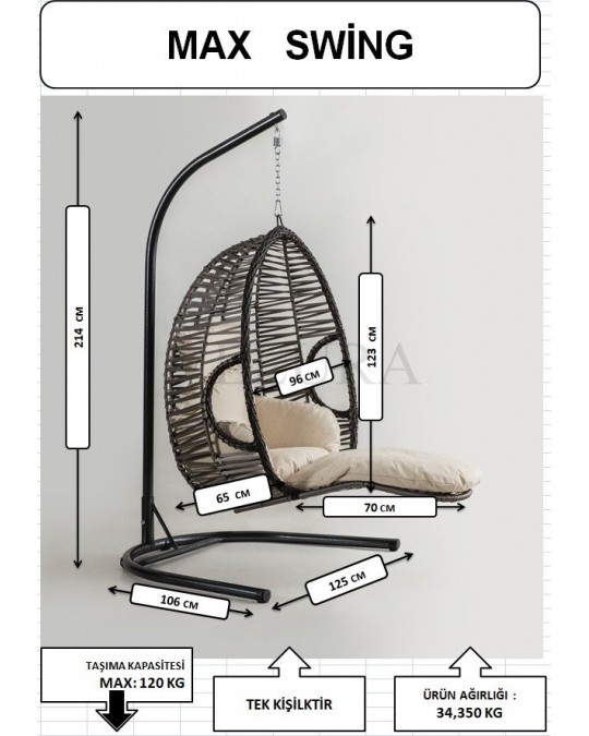 Max Bahçe Salıncağı - Kahve Rattan Zebra Minder