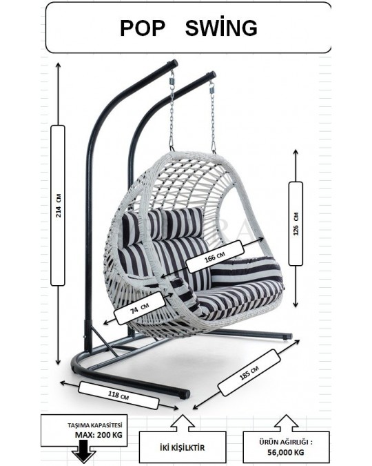 Pop Bahçe Salıncağı Çift Kişilik - Kahve Rattan Zebra Minder Pop Bahçe Salıncağı Çift Kişilik - Kahve Rattan Zebra Minder