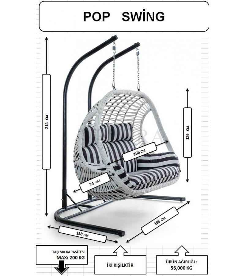 Pop Bahçe Salıncağı Çift Kişilik - Kahve Rattan Zebra Minder Pop Bahçe Salıncağı Çift Kişilik - Kahve Rattan Zebra Minder