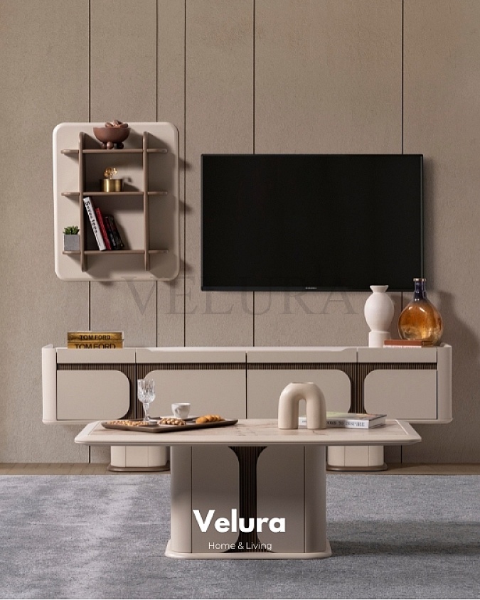 Petra Orta Sehpa Krem Renk Ceviz Detaylı