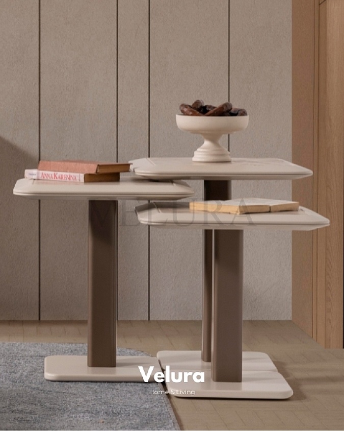 Mermer Desenli Krem Tonlu Yan Sehpa Modelleri