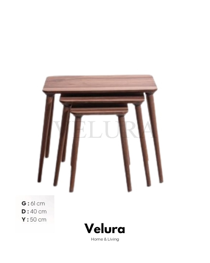 Ceviz renkli 3’lü yan sehpa seti