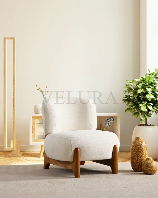 Velura Home ahşap kasalı krem berjer modeli