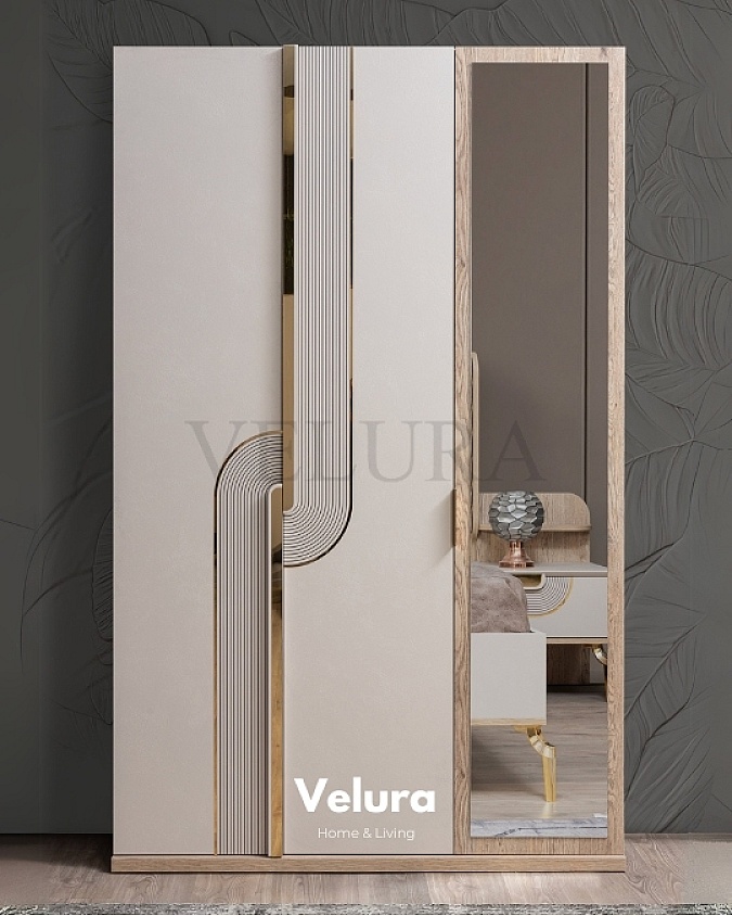 Krem Tonlarda Aynalı Gardırop Uriel 3 Kapaklı Krem Dolap