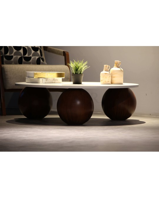 Küre Orta Sehpa - Koyu Ceviz Top - Yuvarlak - Beyaz Mdf