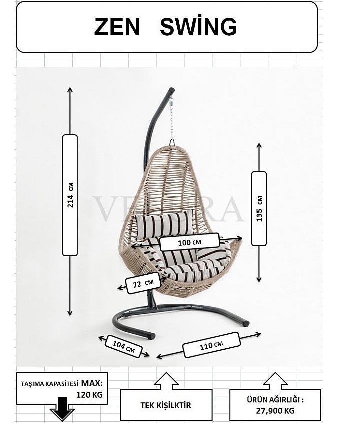 Zen Kahve Rattan Krem Minder Bahçe Salıncağı