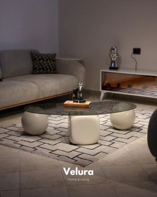 Zaro Düz Krem Sehpa - Füme Cam