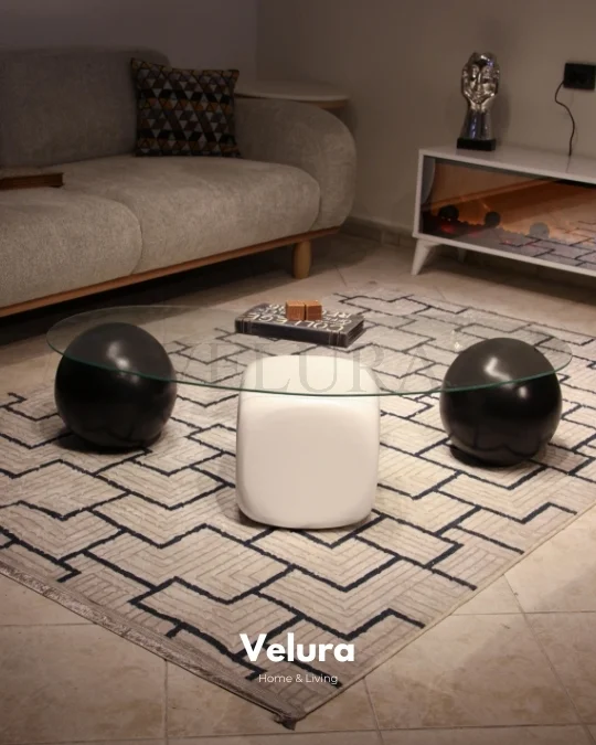 Zaro Siyah Düz Sehpa - Şeffaf Cam