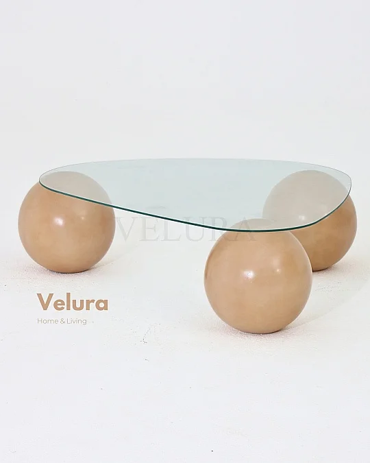 Küre Orta Sehpa - Açık Ceviz - Üçgen - Şeffaf Cam