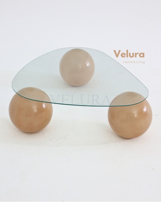 Küre Orta Sehpa - Açık Ceviz - Üçgen - Şeffaf Cam