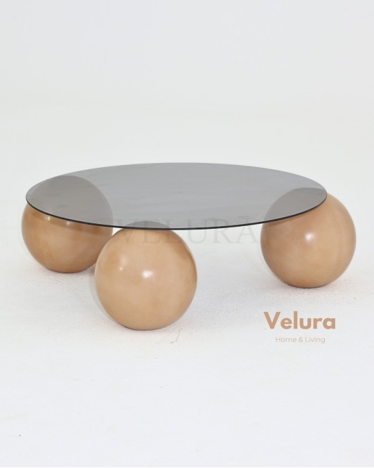 Küre Orta Sehpa - Açık Ceviz - Yuvarlak - Füme Cam