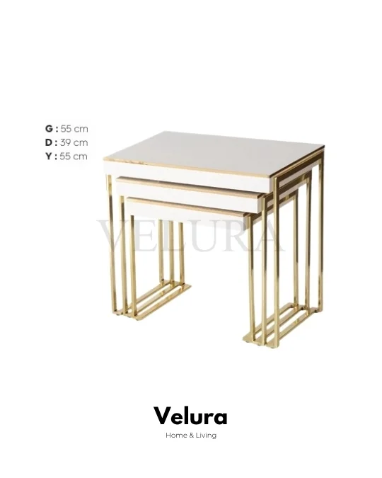 Afra Ekru Gold Yan Sehpa