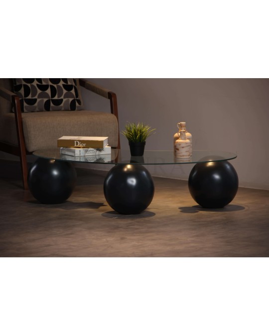 Küre Orta Sehpa - Antrasit Top - Fasulye - Şeffaf Cam 