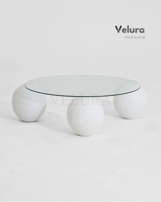 Küre Orta Sehpa - Dragon (Beyaz) - Yuvarlak - Şeffaf Cam